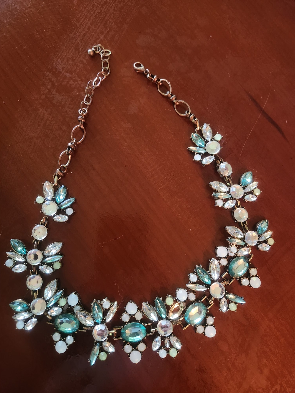 Statement Floral Crystal Necklace in Aqua and White